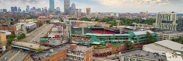 Aerial image of Fenway Park sports stadium home to the Boston Red Socks